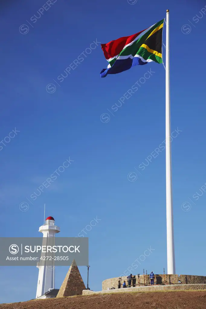 Donkin lighthouse and South African flag, Donkin Reserve, Port Elizabeth, Eastern Cape, South Africa