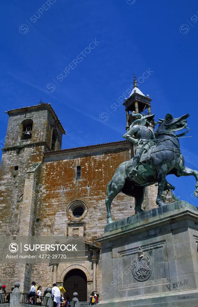 The bronze statue of Francisco Pizarro, the conquistador conqueror of Peru, stands in the Plaza Major