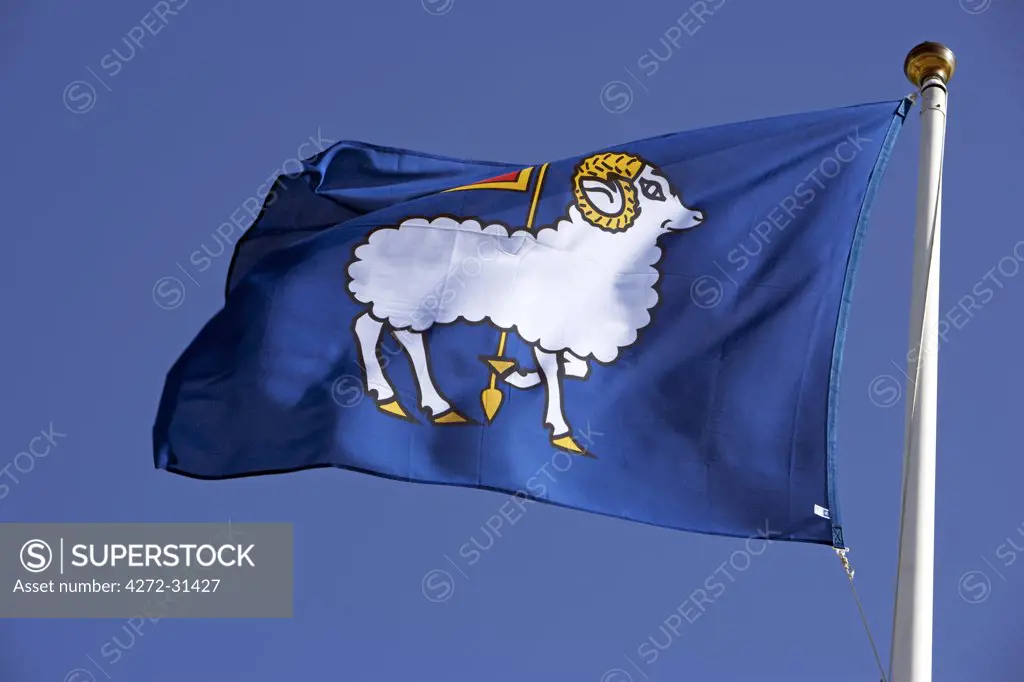 Sweden, Island of Gotland, Visby.The coat of arms and flag on the island features the 'Lamb of God'