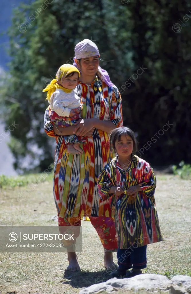 A Tajik with her children in the Fann Mountains