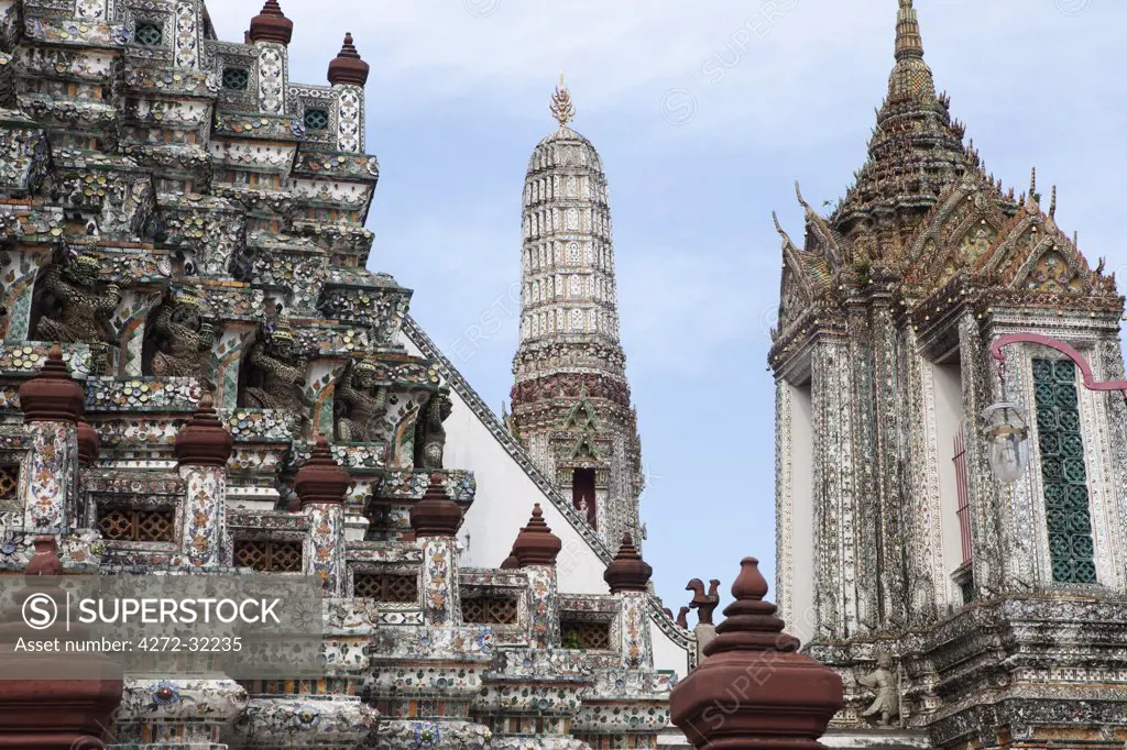 Scene around the Wat Arun temple in Bangkok Thailand.