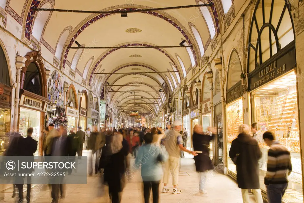 Inside the enormous arcades of the Grand Bazaar, Istanbul, Turkey