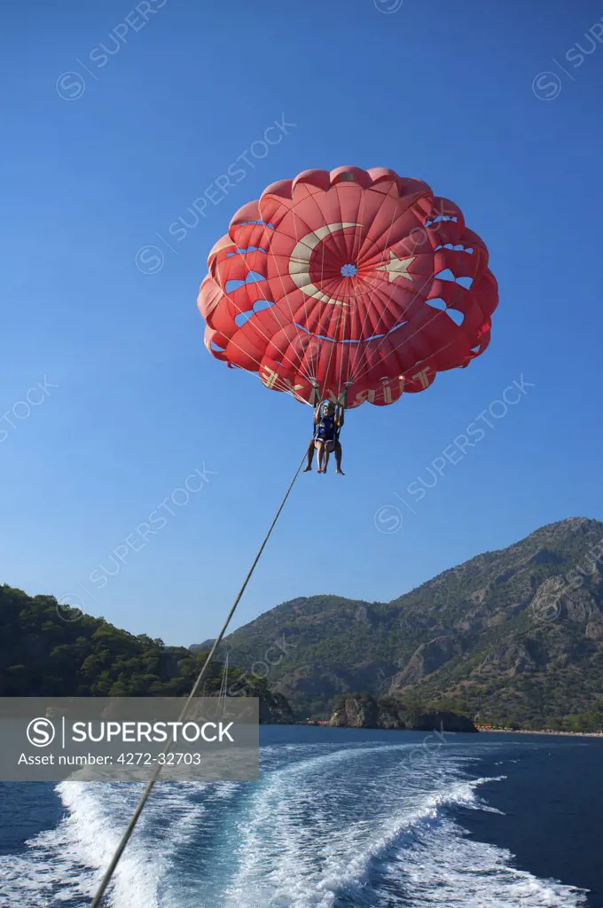 Parasail at Oeluedeniz Beach near Fethiye, Aegean, Turquoise Coast, Turkey