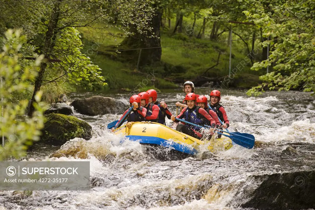 Wales, Gwynedd, Bala. White water rafting on the Tryweryn River at the National Whitewater Centre