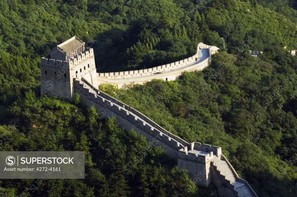 Great Wall of China at Badaling. First built during the Ming dynasty (1368-1644) and restored in the 1980s at the Unesco World Heritage Site near Beijing