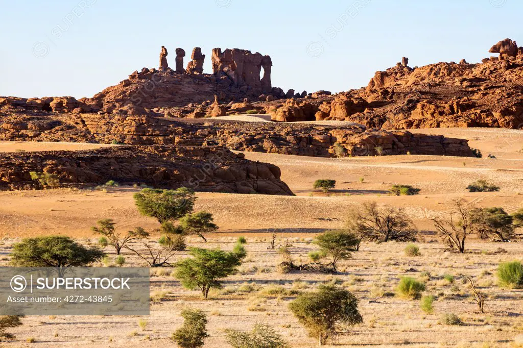 Chad, Abaike, Ennedi, Sahara. A ridge of Palaeozoic sandstone sculptured by nature into spectacular landforms over thousands of years.