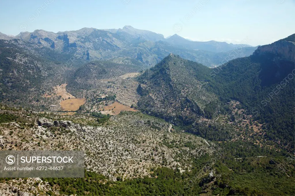 Mallorca, Lluc Monastery. View from the Monastery across the surrounding countryside.