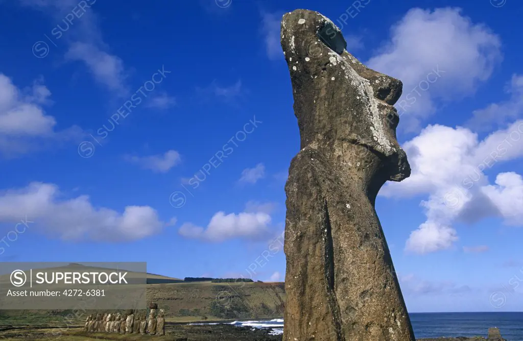 Chile, Easter Island. Moai at Ahu Tongariki.