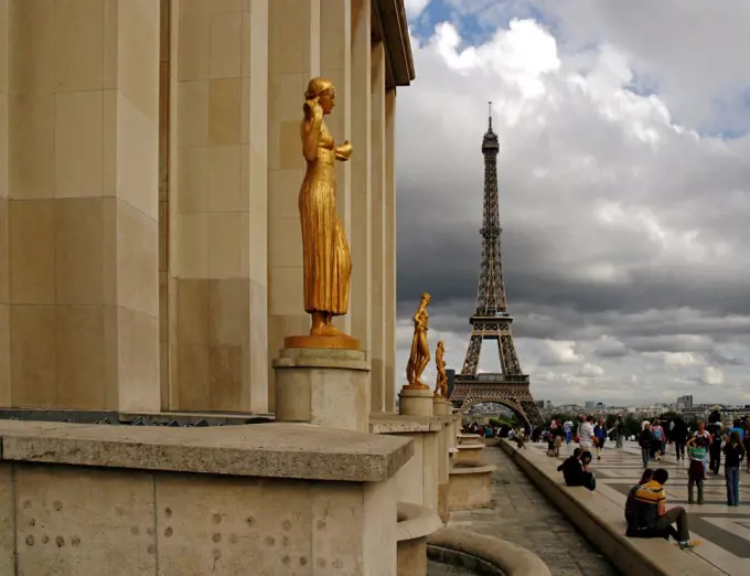 France, Paris. The Eiffel Tower in Paris seen from Trocadero Square.