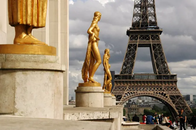 France, Paris. The Eiffel Tower in Paris seen from Trocadero Square.