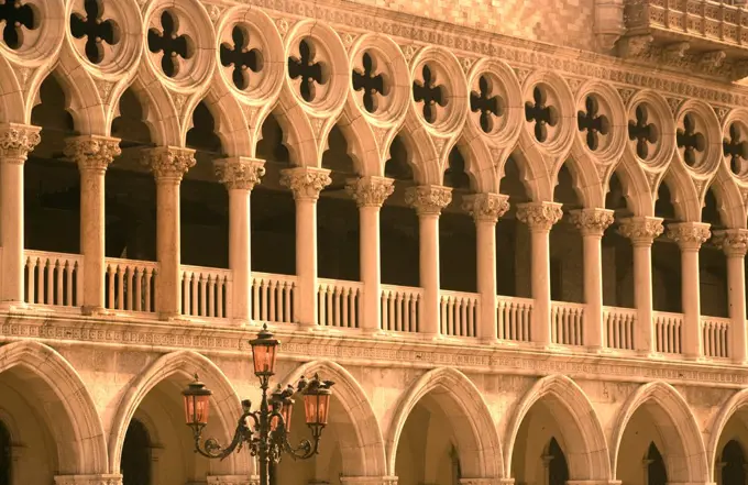 Italy, Veneto, Venice; Arches on the Palazzo Ducale, one of the main icons of Venice