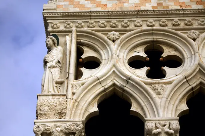 Italy, Veneto, Venice; Detail from the Palazzo dei Dogi, which served as the official residence of the Doges and seat of the republic's government.