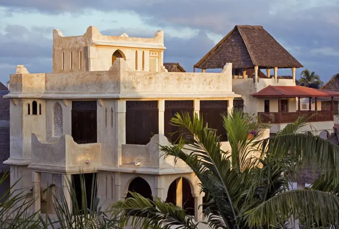 Kenya, Lamu Island, Shela. Modern houses at Shela built in traditional style.