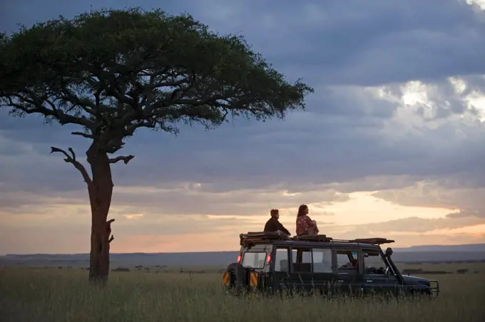 Kenya, Masai Mara.  A stop for a break during a game drive in the Mara.