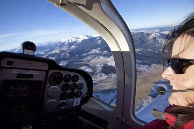 New Zealand, South Island, Christchurch.   Flying over the Southern Alps bordering the Canterbury Plains at the start of winter.  (MR)