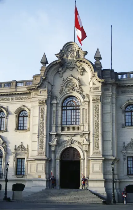 Peru, Lima. Guards at the Palacio de Gobierno