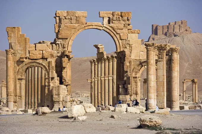 The spectacular ruined city of Palmyra, Syria. The city was at its height in the 3rd century AD but fell into decline when the Romans captured Queen Zenobia after she declared independence from Rome in 271.