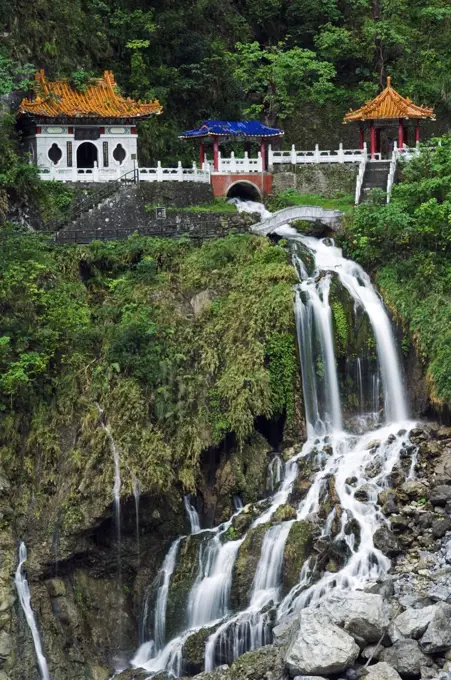 Taroko Gorge National Park waterfall at Changshun Tzu Water Temple