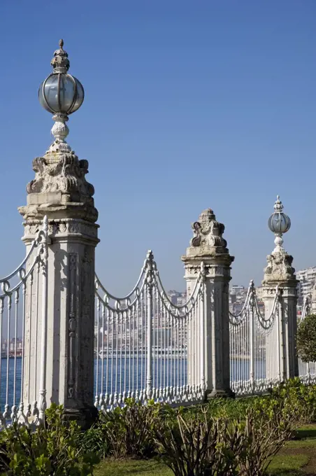 The European influenced Dolmabahce Palace in Istanbul, Turkey, home of the Ottoman Sultans after 1853.