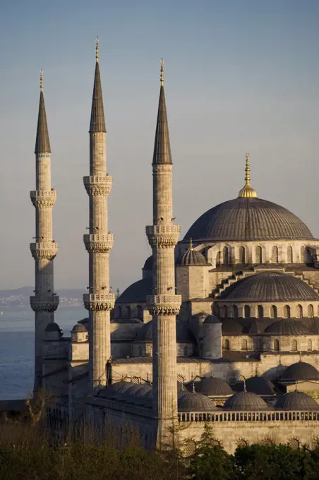 The Blue Mosque, Istanbul, also known as the Sultanhamet Mosque, gives its name to the surrounding area. Built under Sultan Ahmet (1603-1617AD) and designed by Mehmet Aga.