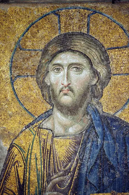 Turkey, Istanbul, Hagia Sophia. Detail from the Deesis mosaic.