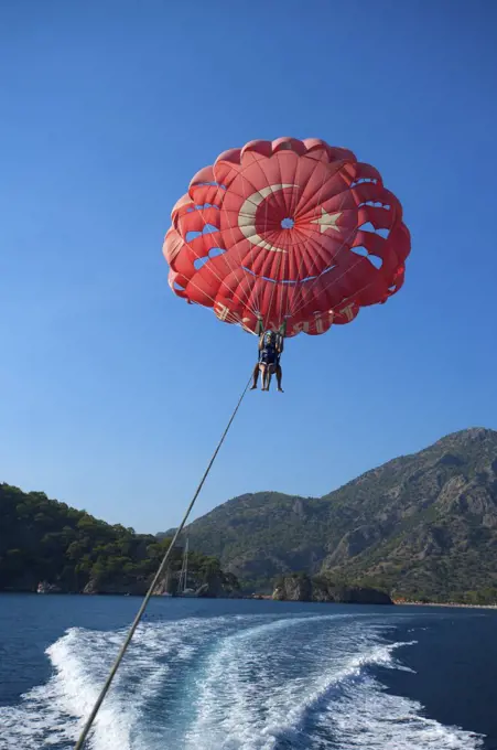 Parasail at Oeluedeniz Beach near Fethiye, Aegean, Turquoise Coast, Turkey