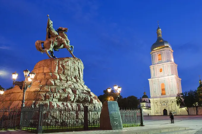 Ukraine, Kiev, St Sophias Cathedral, 1017-31 with baroque style domes and bell tower, Unesco World Heritage Site (1990)