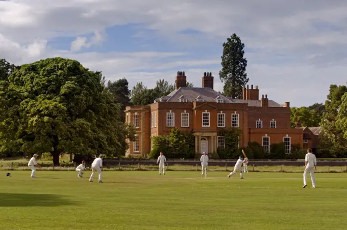 UK, North Wales, Wrexham. Village cricket at Iscoyd Park.