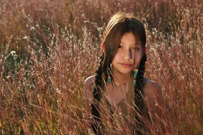 A Young Native Indian Girl, Crow Creek Sioux Tribe, South Dakota, USA MR