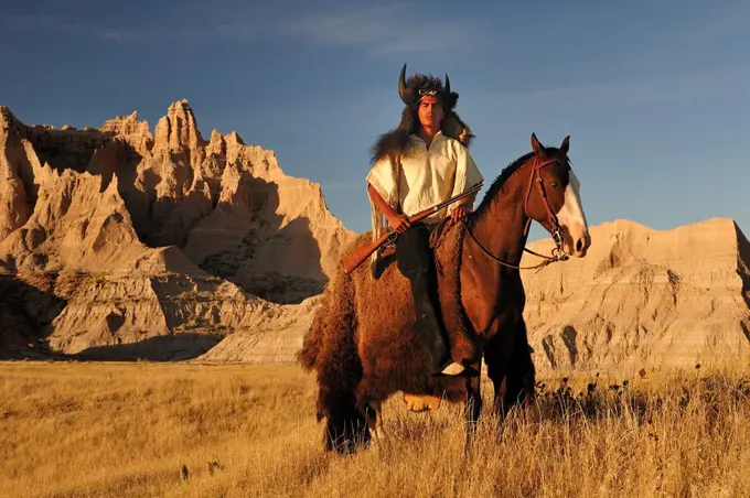 Lakota Indians in the Badlands of South Dakota, USA MR