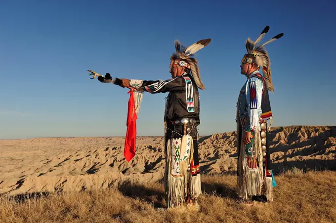 Lakota Indians in the Badlands of South Dakota, USA MR