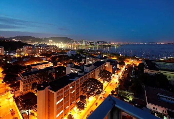 View over the district of Botafogo in Rio de Janeiro at dusk, Brazil