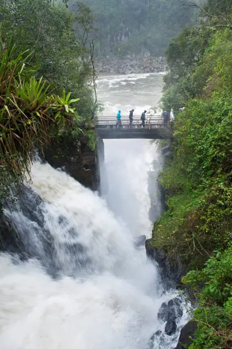 South America, Brazil, Parana, the Iguazu falls in full flood and lying on the frontier of Brazil and Argentina.