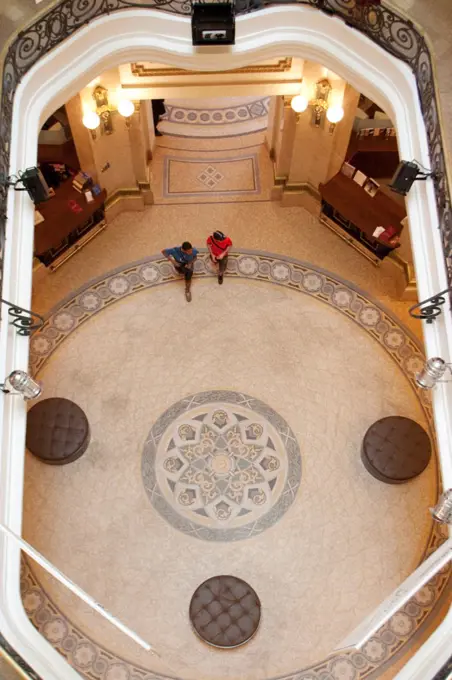 South America, Brazil, Sao Paulo; the art nouveau interior of the Bank of Brazil Cultural Center, Centro Cultural Banco do Brasil, in Sao Paulo city centre