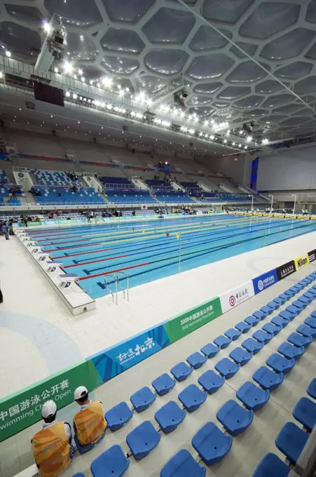 China, Beijing. The Water Cube National Aquatics Center swimming arena in the Olympic Park.