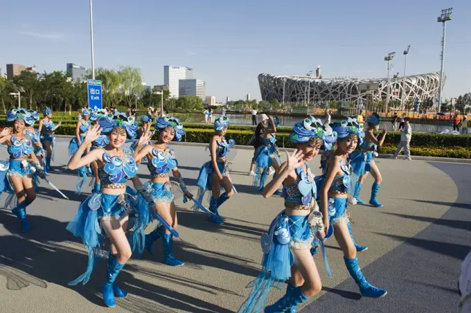 China, Beijing, The Birds Nest Olympic Stadium, by Herzog & de Meuron, Olympic parade