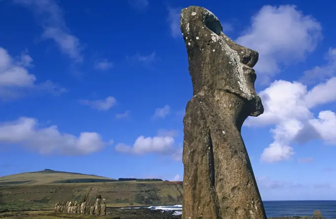 Chile, Easter Island. Moai at Ahu Tongariki.