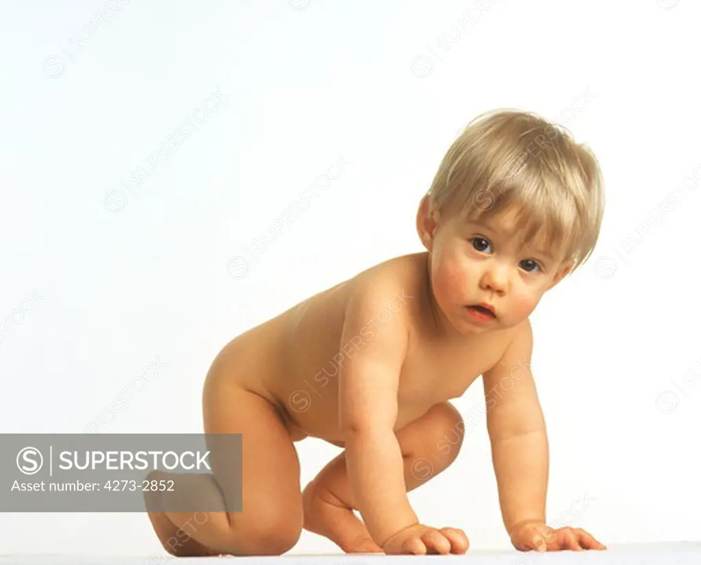Nude Baby Girl Against White Background