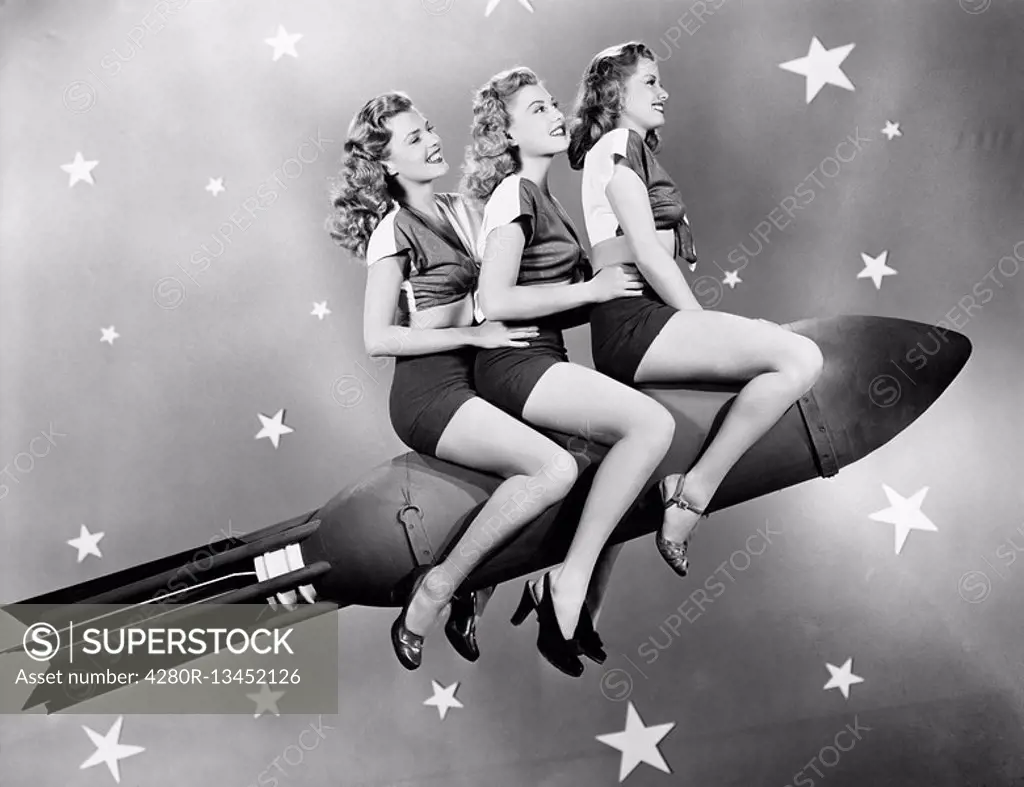 Three women sitting on a rocket All persons depicted are not longer living and no estate exists Supplier warranties that there will be no model releas...