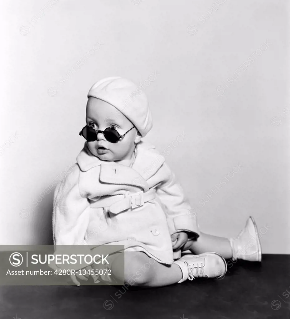 Baby wearing beret and sunglasses All persons depicted are not longer living and no estate exists Supplier warranties that there will be no model rele...