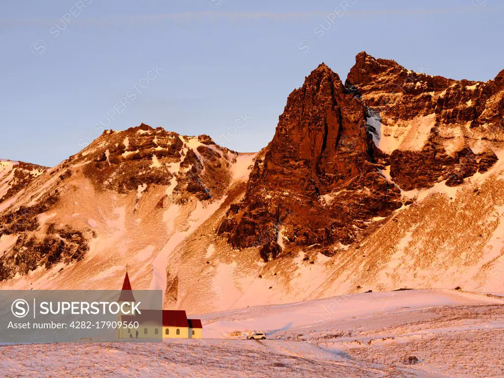 Vik church in Iceland in winter.