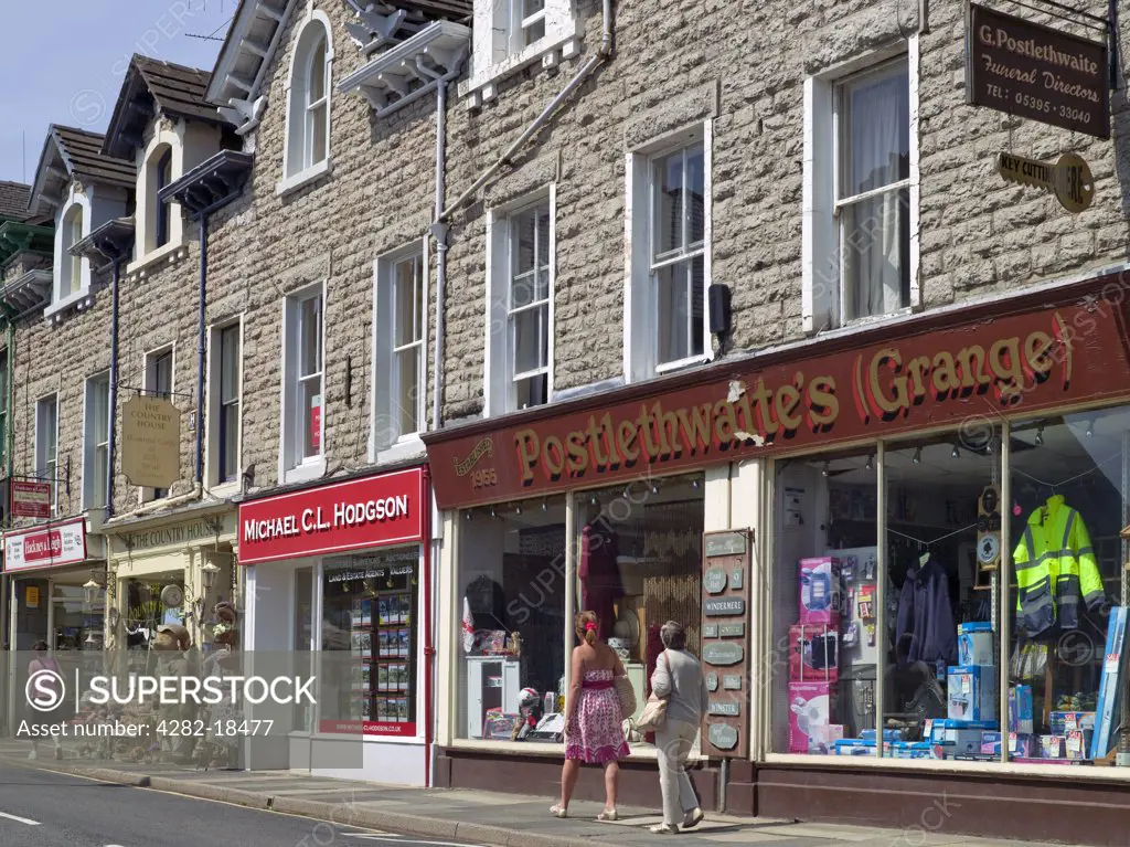 England, Cumbria, Grange-over-Sands. Edwardian shopfronts in the town centre.