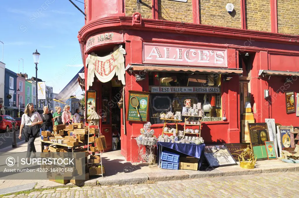 Alice's Antiques Shop on London's famous Portobello Road in Notting Hill.