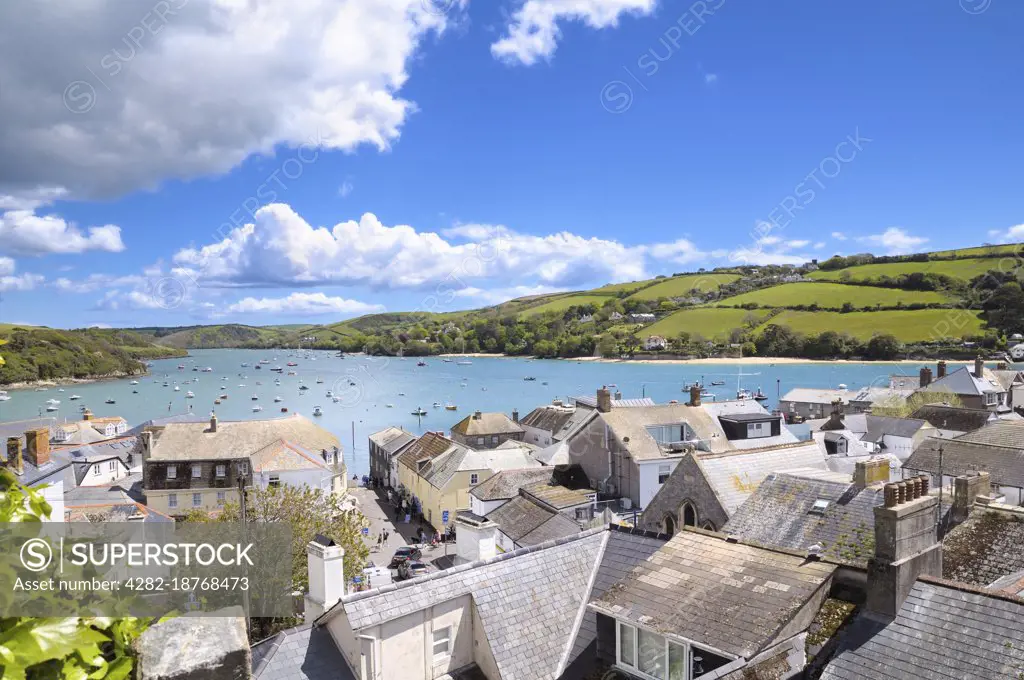 View over the popular Devon town of Salcombe looking across the Kingsbridge Estuary.