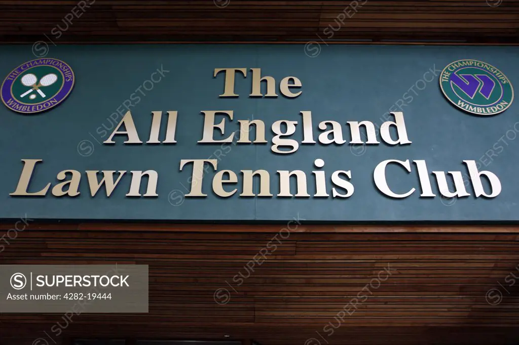 England, London, Wimbledon. Sign above the main entrance of the Millennium Building at the Wimbledon Tennis Championships 2008.