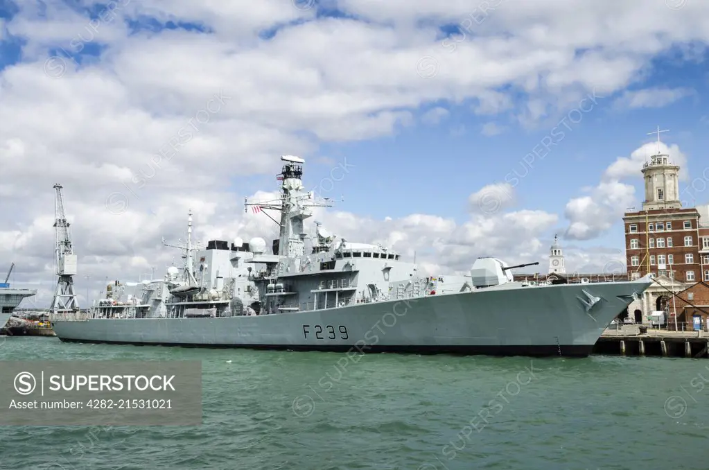 HMS Richmond (F239) at the Royal Navy base in Portsmouth in Hampshire.