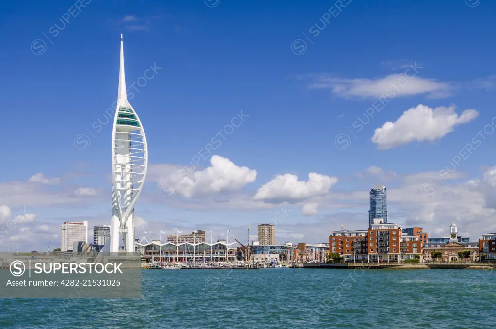 A view toward the Spinnaker Tower overlooking Portsmouth Harbour.