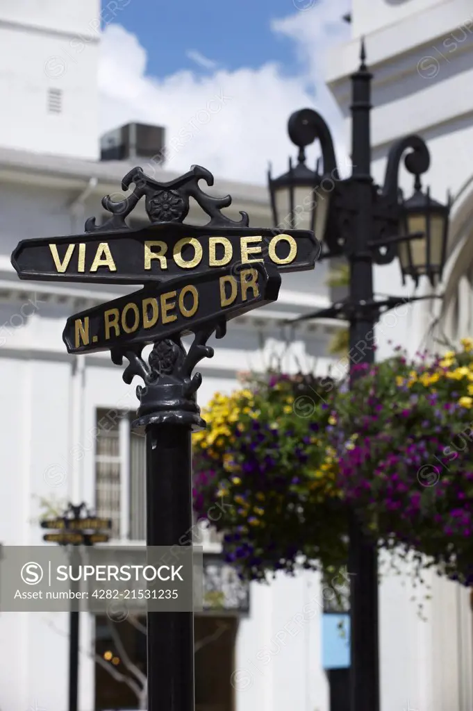 Rodeo Beverley Hills sign on Rodeo Drive.