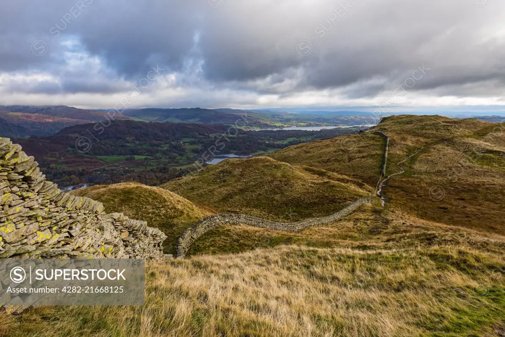 Lingmoor Fell with the South Lakeland fells   in the distance.