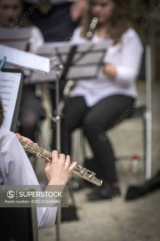 School students perform at Trebah Gardens amphitheatre in Cornwall.